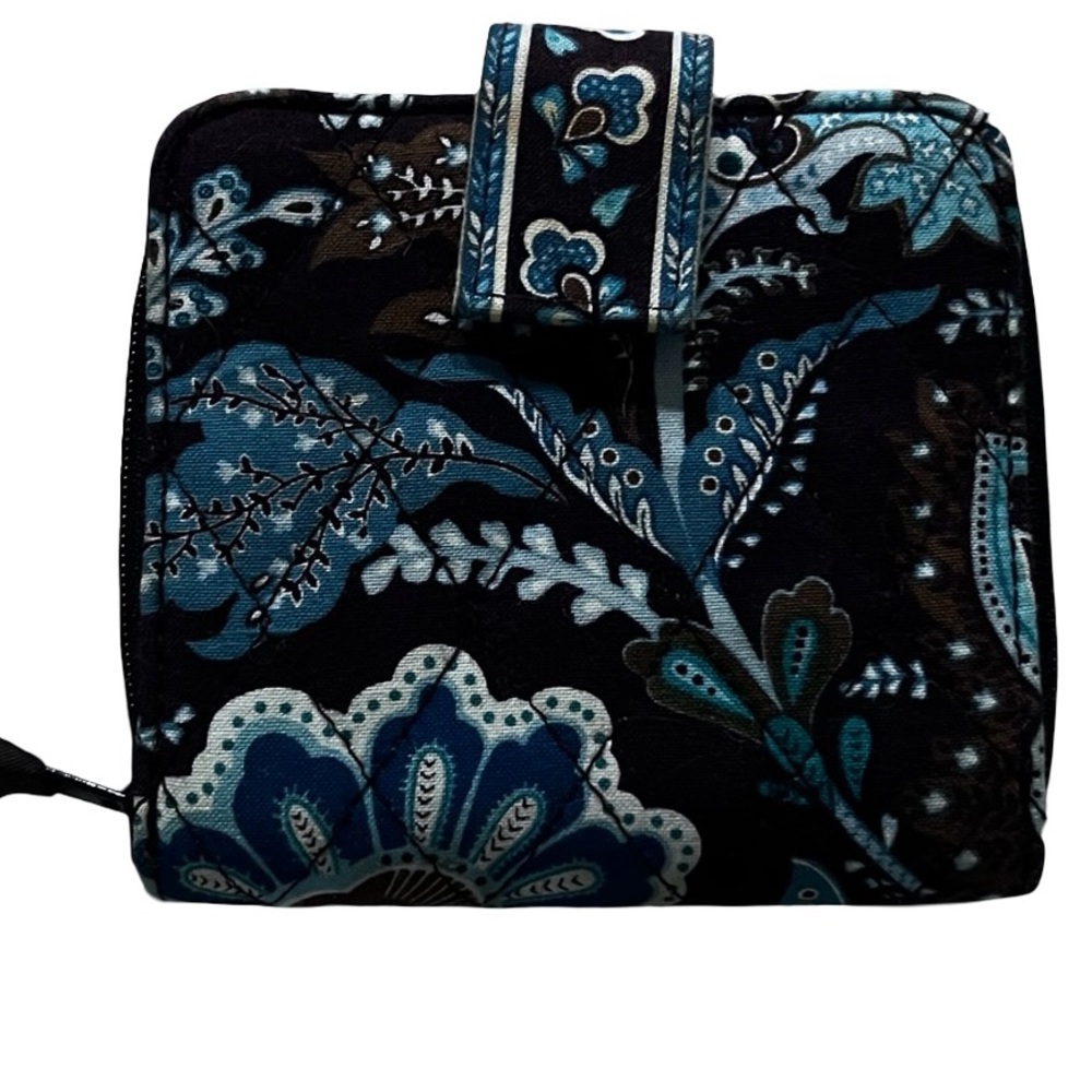 Vera Bradley Java Blue Zip & Snap Tab Quilted Wallet with ID Window Blue/Brown